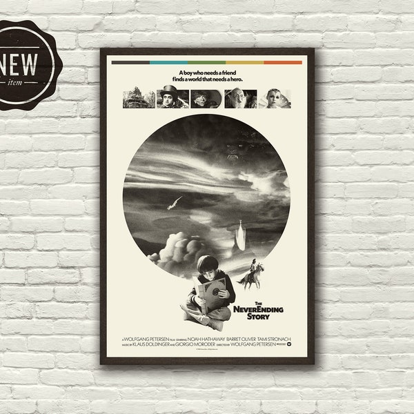 The NEVERENDING STORY Inspired Art Print Movie Poster - Minimalist,  Mid Century Modern, Vintage Style, Retro Home, Fantasy, Black and White