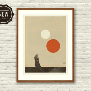 OBI-WAN KENOBI Inspired Art Print Poster - 18 x 24 Lithograph, Mid-Century Modern, Star Wars, Swiss, Collage, Suns, Vintage