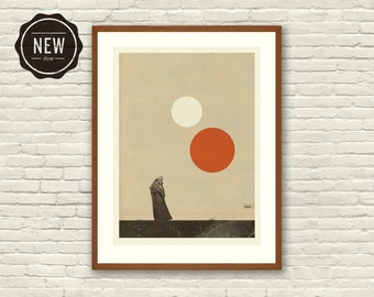 OBI-WAN KENOBI Inspired Art Print Poster - 18 x 24 Lithograph, Mid-Century Modern, Star Wars, Swiss, Collage, Suns, Vintage