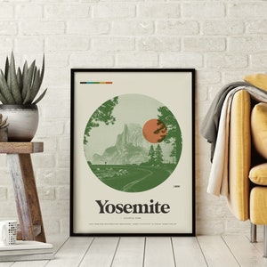 NATIONAL PARK Poster - YOSEMITE Art Print Poster, 18x24 Lithograph, MidCentury Modern, Minimalist, Swiss, Half Dome