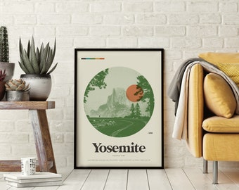 NATIONAL PARK-poster - YOSEMITE Art Print-poster, 18 x 24 lithografie, midden van de eeuw modern, minimalistisch, Zwitsers, Half Dome
