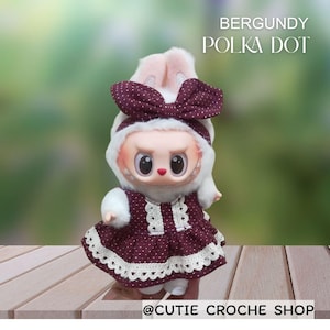 Berry Dots Handmade Labubu Outfit Set l Labubu dress and bow  (Shoes Not Included) | Labubu Outfit | Doll Cloth | Gift for Her