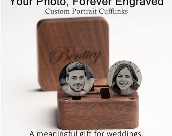 Personalized Photo Cufflinks, Custom Portrait Cuff Links Gift for Father of Bride Wedding, Memorial Keepsake, 11th Steel Anniversary Gift