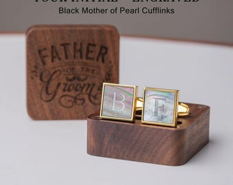 Personalized Mother of Pearl Cufflinks with Initial | Silver or Gold Engraved Cuff Links for Groom, Anniversary Gift, Wedding Keepsake Him