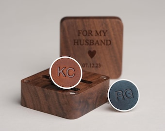 Custom Leather Cufflink for Men with Hand Stamped Initials, Personalized Mens Cufflinks for Groomsmen  Wedding, Father’s Day Gift