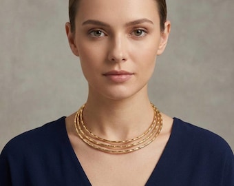Gold Layered Necklace, Minimalist Multi Strand Necklace, Dainty Gold Choker Set, Elegant Statement Jewelry, Everyday Gold Necklace Gift .