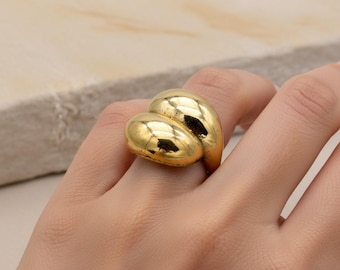Chunky Dome Brass Statement Ring, Modern Gold Tone Coil Ring, Adjustable Wide Sculptural Jewelry, Contemporary Minimalist Gift