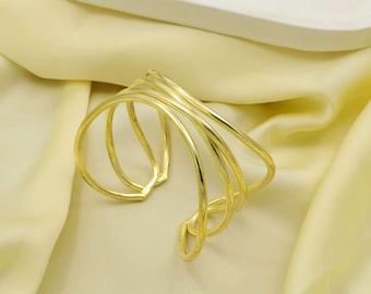 Handcrafted Modernist Multi-Wire Gold Cuff Bracelet – Abstract Butterfly Open Bangle Statement Jewelry