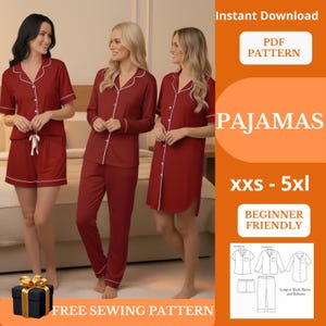 Bridesmaid Pajamas Sewing Pattern | 3-in-1 Sleepwear Set PDF