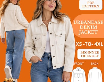Denim Jean Sewing Pattern PDF, Women's DIY Jacket, US 4-30, Digital Download