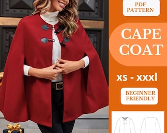 Buckle Cape Coat / Minimalist A-Line Wool Outerwear / winter clothes sewing pattern