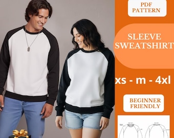 Modello di cucito per felpa girocollo: da donna e da uomo XS-4XL (modello PDF)