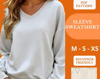Patrón PDF de suéter de cuello en V extragrande estilo gótico-chic /carta modelli top / ropa de otoño / ropa de abrigo
