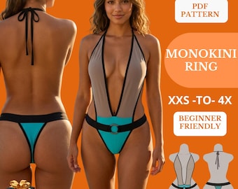Halter Backless Swimsuit Pattern, Extreme Monokini Bodysuit, Festival Rave Outfit, High Cut One Piece