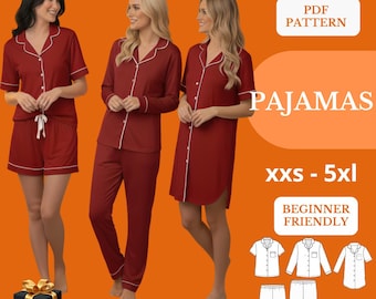 Bridesmaid Pajamas Sewing Pattern | 3-in-1 Sleepwear Set PDF