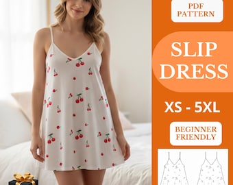 Modello di cucito per abito sottoveste, canotta in raso, estate minimalista, XS–5XL, download immediato