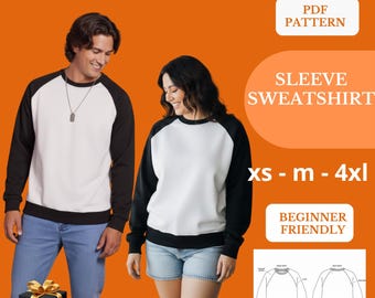 Patrón de costura para sudadera de cuello redondo: tallas XS-4XL para mujer y hombre (patrón PDF)