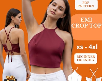 Patrón de top tipo halter / espalda y cuello descubiertos / Tallas XS–4XL / Descarga instantánea