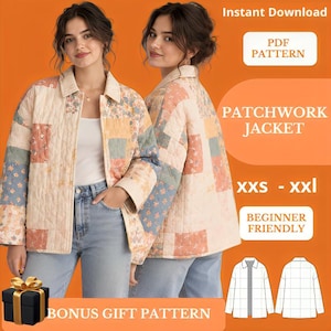Patchwork Jacket Sewing Pattern PDF – Quilted Floral Coat Pattern – Cottagecore – Easy Beginner Friendly Tutorial