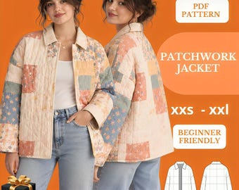 Patchwork Jacket Sewing Pattern PDF – Quilted Floral Coat Pattern – Cottagecore – Easy Beginner Friendly Tutorial