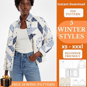 Kurtka patchworkowa | Kolekcja wykrojów na płaszcz zimowy | Zestaw wykrojów damskich | Łatwe i przyjazne dla początkujących