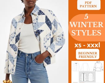 Collezione di modelli di cucito per giacche patchwork / cappotti invernali / Pacchetto di modelli da donna / Facile per principianti