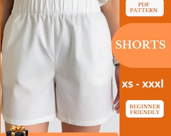 Modello di cucito per mini shorts - Pantaloni estivi a vita alta da donna - Pantaloni casual - Tutorial di cucito digitale