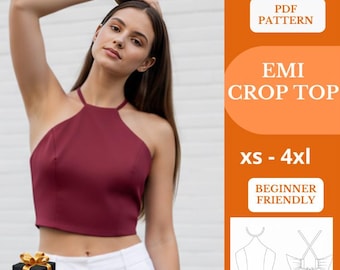 modello top halter pdf / top con schiena scoperta e collo / taglie XS–4XL / download immediato