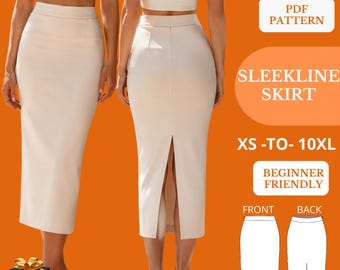 Midi Skirt Pattern, High Waist Skirt , Waistband, Back Slit, ,A0 A3 A4 US Letter