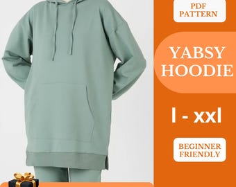 Modello di cucito per felpa con cappuccio in PDF / Maglione lavorato a maglia facile per principianti / Modello stampabile veloce e comodo per le donne