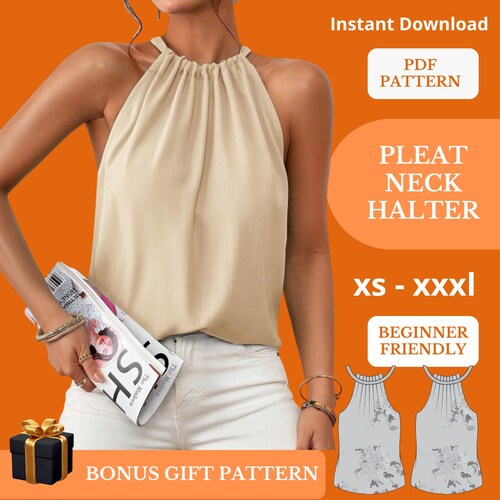 halter neck top- Sewing Pattern -Beginner DIY Blouse - schnittmuster neckholder