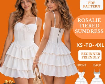 wedding guest dress  Sewing Pattern PDF, Summer Ruffle Mini Dress, Corset Bodice,  rehearsal dinner