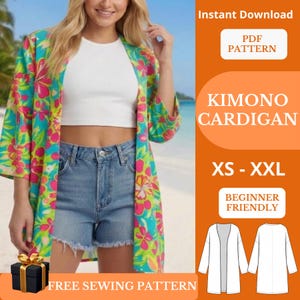 Kimono Cardigan Sewing Pattern XS-XXL | Long Sleeve Robe Pattern | Easy Beginner |A4 A0 Printable