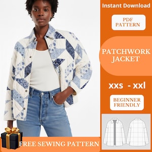 Patrón de costura de chaqueta patchwork en PDF – Patrón de abrigo floral acolchado – Cottagecore – Tutorial fácil para principiantes