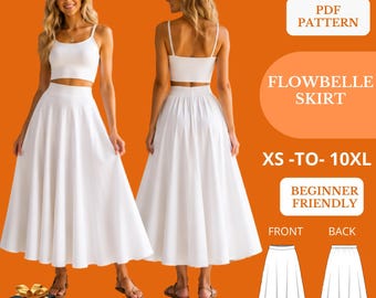 Flowbelle Maxi Skirt Sewing Pattern | A-Line PDF, Elastic Back Waist (Instant Download)