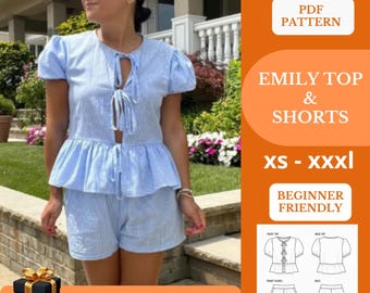 Modello corto e camicetta con fiocco - vestito estivo fai da te - cravatta a farfalla - top con fermacollo schnittmuster