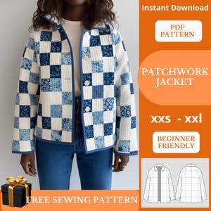 Patchwork Jacket Sewing Pattern PDF – Quilted Floral Coat Pattern – Cottagecore – Easy Beginner Friendly Tutorial