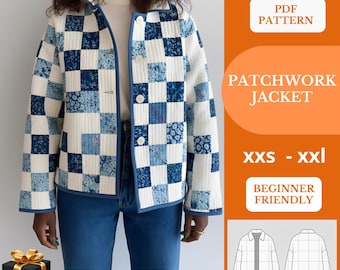 Modello di cucito per giacca patchwork in PDF – Modello per cappotto trapuntato floreale – Cottagecore – Tutorial facile per principianti