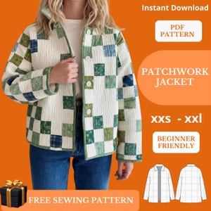 Patrón de costura de chaqueta patchwork en PDF – Patrón de abrigo floral acolchado – Cottagecore – Tutorial fácil para principiantes