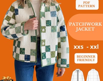 Patchwork Jacket Sewing Pattern PDF – Quilted Floral Coat Pattern – Cottagecore – Easy Beginner Friendly Tutorial