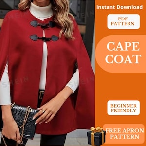 Cape Coat Sewing Pattern PDF – Women’s A-Line Winter Jacket | Buckle Minimalist Design