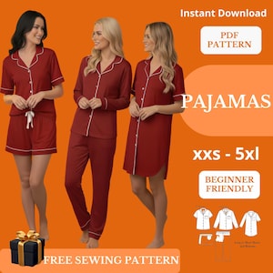 Bridesmaid Pajamas Sewing Pattern | 3-in-1 Sleepwear Set PDF
