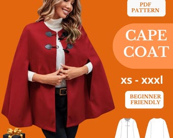 Abrigo tipo capa con hebilla / Prenda de abrigo minimalista de lana con corte en A / Patrón de costura para ropa de invierno