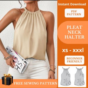halter neck top- Sewing Pattern -Beginner DIY Blouse - schnittmuster neckholder