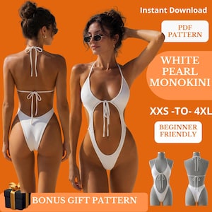 One Piece Swimsuit Sewing Pattern PDF, Open Front Monokini, Brazilian Cut Swimwear Pattern,  XXS-4XL