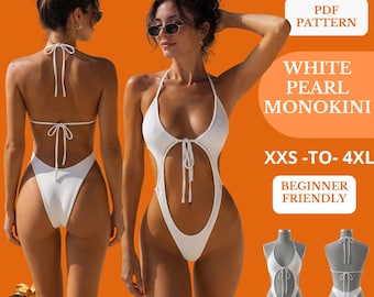 Patrón de costura en PDF para traje de baño de una pieza, monokini con frente abierto, corte brasileño, tallas XXS-4XL