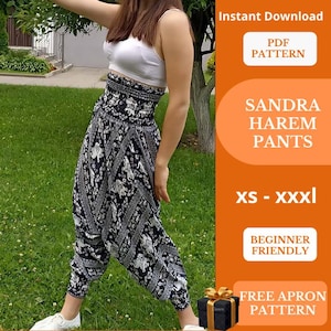 Harem Pants Sewing Pattern Sandra| High Waisted Pants Pattern| wide leg printed trousers| Comfy Pants Sewing Pattern | linen trouser Pattern