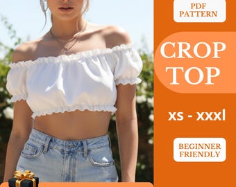 Cartamodello PDF per crop top / Abbigliamento estivo / Blusa con volant / Taglie XS-3XL