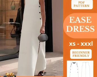 Modello per abito a trapezio elegante con bottoni a pressione laterali / cucito per principianti pdf / abbigliamento comodo e largo