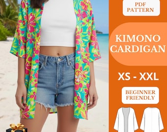 Cartamodello per kimono/cardigan XS-XXL / Cartamodello per vestaglia a maniche lunghe / Facile per principianti / Stampabile in formato A4 e A0